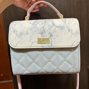 Betsey Johnson Heart Quilted Crossbody Bag In Grey/ Blue